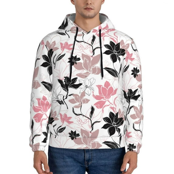 Fotbe Men's Hoodie with Lilies Flowers Pattern - Kangaroo Pocket Pullover Hooded Sweatshirt, Perfect for Daily Wear, Travel, and Home-Small