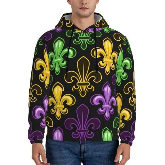 Fotbe Men's Hoodie with Mardi Gras1 Pattern - Kangaroo Pocket Pullover Hooded Sweatshirt, Perfect for Daily Wear, Travel, and Home-Large