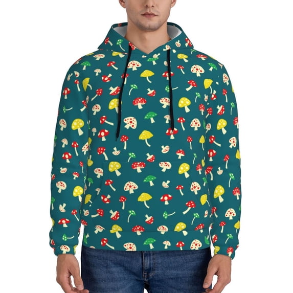 Fotbe Men's Hoodie with Mushrooms Pattern - Kangaroo Pocket Pullover Hooded Sweatshirt, Perfect for Daily Wear, Travel, and Home-X-Large