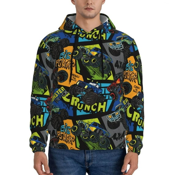 Fotbe Men's Hoodie with Off-Road Vehicle Pattern - Kangaroo Pocket Pullover Hooded Sweatshirt, Perfect for Daily Wear, Travel, and Home-Large