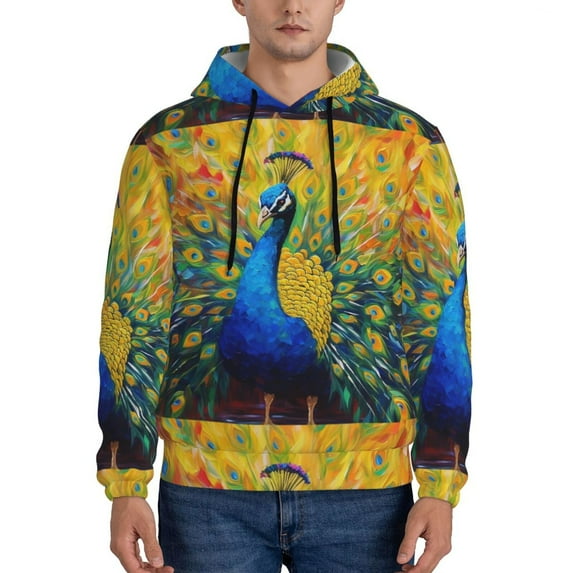 Fotbe Men's Hoodie with Peacocks Pattern - Kangaroo Pocket Pullover Hooded Sweatshirt, Perfect for Daily Wear, Travel, and Home-XX-Large