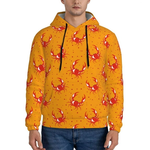 Fotbe Men's Hoodie with Red Crab Pattern - Kangaroo Pocket Pullover Hooded Sweatshirt, Perfect for Daily Wear, Travel, and Home-3X-Large