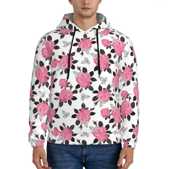 Fotbe Men's Hoodie with Rose Flowers Pattern - Kangaroo Pocket Pullover Hooded Sweatshirt, Perfect for Daily Wear, Travel, and Home-4X-Large