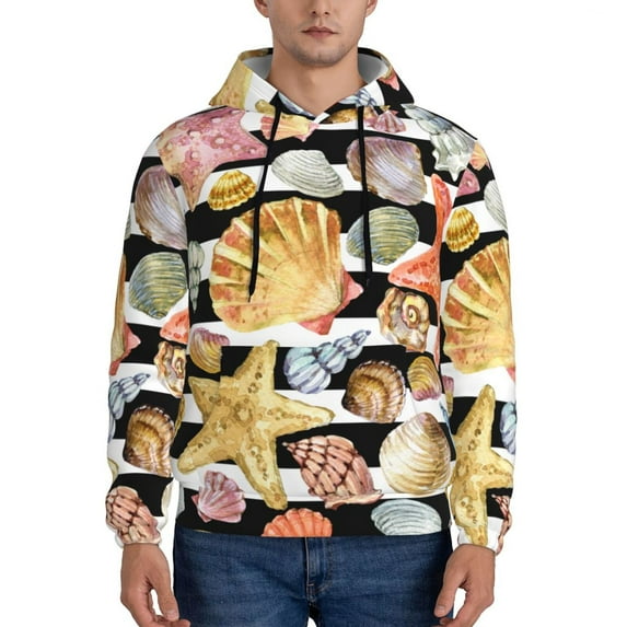 Fotbe Men's Hoodie with Sea Shell Pattern - Kangaroo Pocket Pullover Hooded Sweatshirt, Perfect for Daily Wear, Travel, and Home-Medium