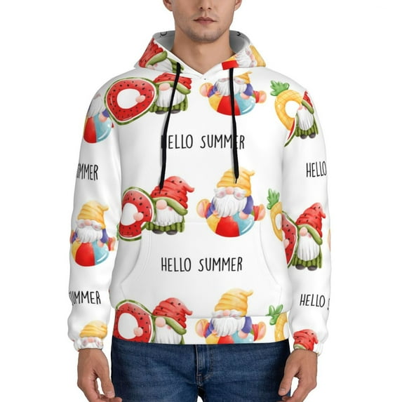 Fotbe Men's Hoodie with Summer Gnome Pattern - Kangaroo Pocket Pullover Hooded Sweatshirt, Perfect for Daily Wear, Travel, and Home-X-Large