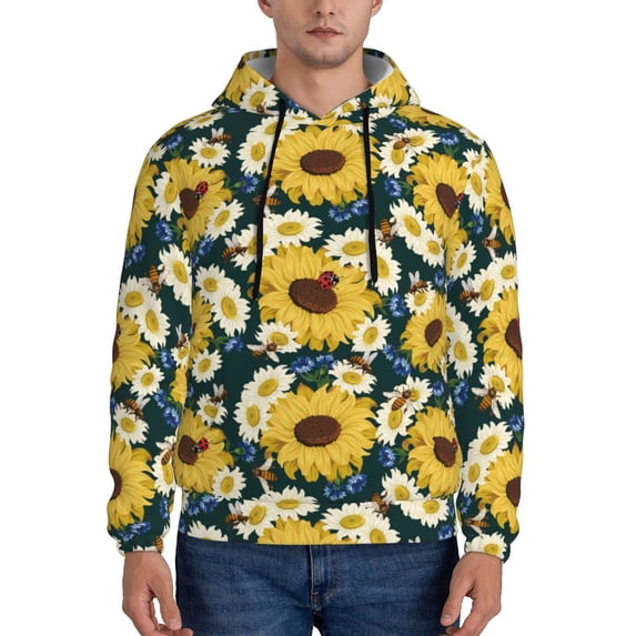 Fotbe Men's Hoodie with Sunflowers Pattern - Kangaroo Pocket Pullover Hooded Sweatshirt, Perfect for Daily Wear, Travel, and Home-Small