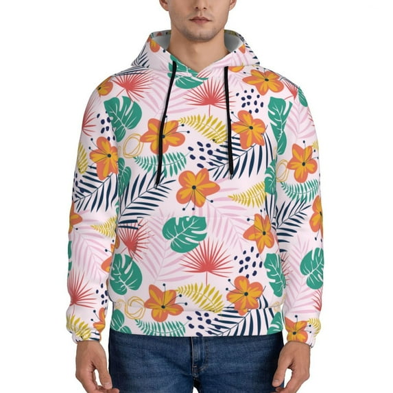 Fotbe Men's Hoodie with Tropical Plants Pattern - Kangaroo Pocket Pullover Hooded Sweatshirt, Perfect for Daily Wear, Travel, and Home-Medium