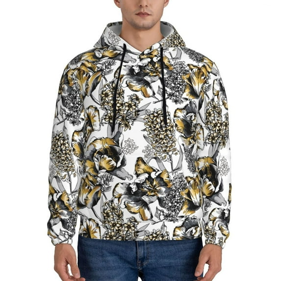 Fotbe Men's Hoodie with Tulips Flowers Pattern - Kangaroo Pocket Pullover Hooded Sweatshirt, Perfect for Daily Wear, Travel, and Home-X-Large