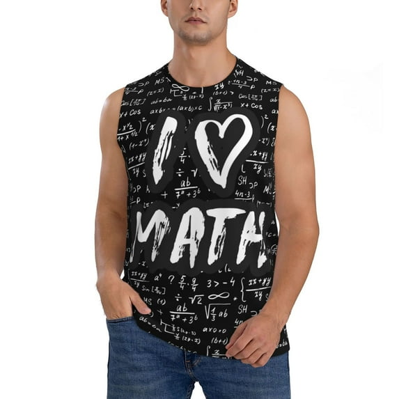 Fotbe Men's I love Math Print Men's Sleeveless Muscle Tank Tops Casual T-Shirts for Gym Workout Beach-X-Large