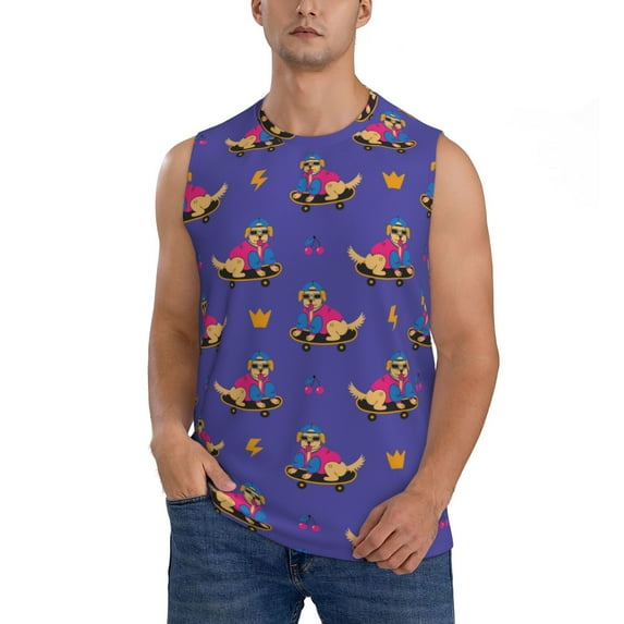 Fotbe Men's Labrador Retriever Dog Print Men's Sleeveless Muscle Tank Tops Casual T-Shirts for Gym Workout Beach-Small
