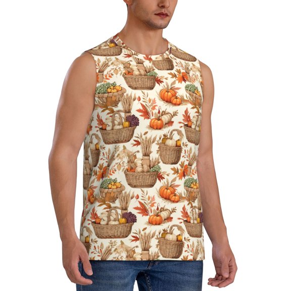 Fotbe Men's Leaves And Berries Print Men's Sleeveless Muscle Tank Tops Casual T-Shirts for Gym Workout Beach-Medium