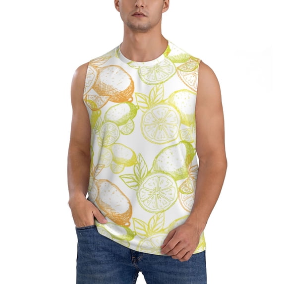 Fotbe Men's Lemon Potatoes Print Men's Sleeveless Muscle Tank Tops Casual T-Shirts for Gym Workout Beach-3X-Large