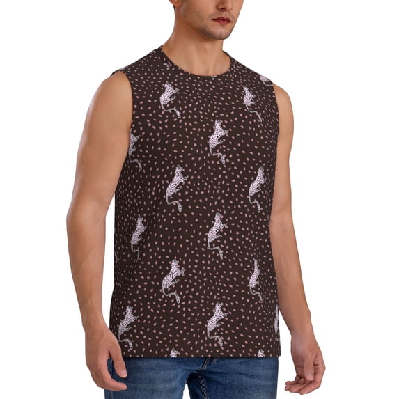 Fotbe Men's Leopard Print Print Men's Sleeveless Muscle Tank Tops Casual T-Shirts for Gym Workout Beach-3X-Large
