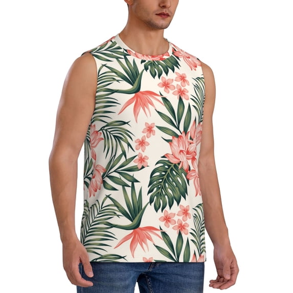 Fotbe Men's Lilies Flowers Print Men's Sleeveless Muscle Tank Tops Casual T-Shirts for Gym Workout Beach-XX-Large