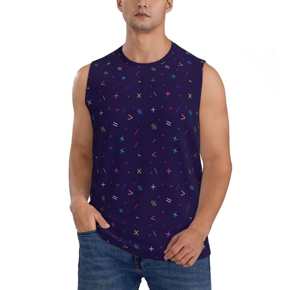 Fotbe Men's Mathematical Symbols Print Men's Sleeveless Muscle Tank Tops Casual T-Shirts for Gym Workout Beach-Small