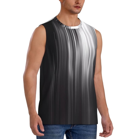 Fotbe Men's Monochrome Abstract Lines Print Men's Sleeveless Muscle Tank Tops Casual T-Shirts for Gym Workout Beach-X-Large