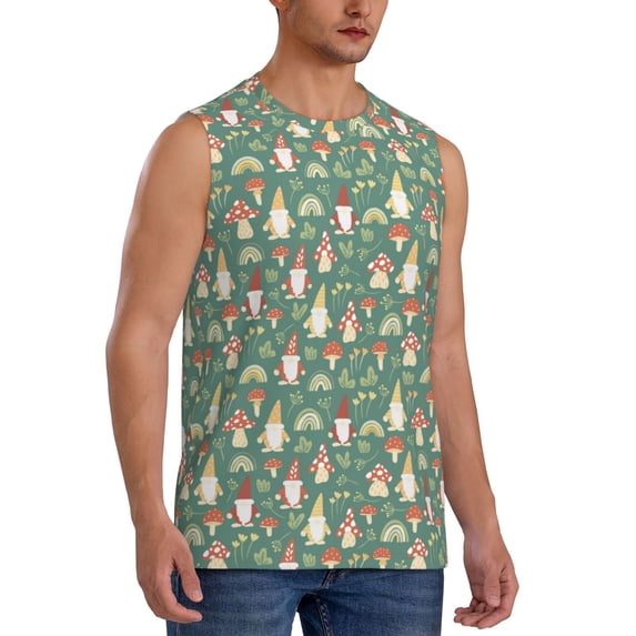 Fotbe Men's Mushrooms And Rainbows Print Men's Sleeveless Muscle Tank Tops Casual T-Shirts for Gym Workout Beach-3X-Large