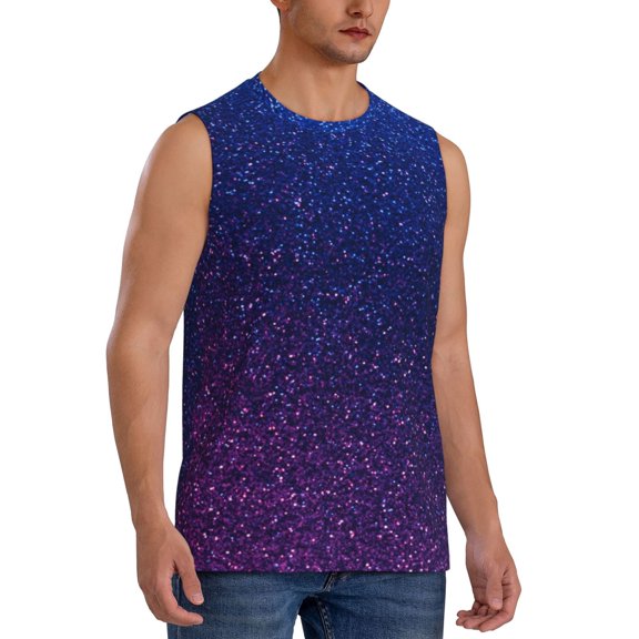 Fotbe Men's Neon Glitter Print Men's Sleeveless Muscle Tank Tops Casual T-Shirts for Gym Workout Beach-X-Large