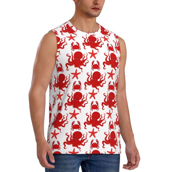 Fotbe Men's Octopus Print Men's Sleeveless Muscle Tank Tops Casual T-Shirts for Gym Workout Beach-XX-Large
