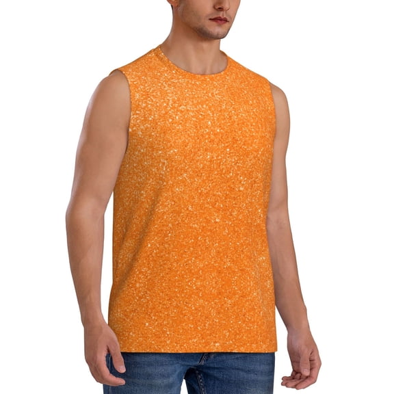 Fotbe Men's Orange Glitter2 Print Men's Sleeveless Muscle Tank Tops Casual T-Shirts for Gym Workout Beach-X-Large
