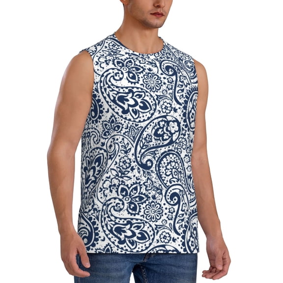 Fotbe Men's Paisley4 Print Men's Sleeveless Muscle Tank Tops Casual T-Shirts for Gym Workout Beach-3X-Large