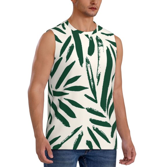 Fotbe Men's Palm Branch With Leaves Print Men's Sleeveless Muscle Tank Tops Casual T-Shirts for Gym Workout Beach-X-Large