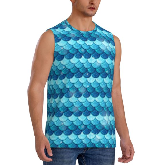 Fotbe Men's Pearlescent Scales Print Men's Sleeveless Muscle Tank Tops Casual T-Shirts for Gym Workout Beach-Large