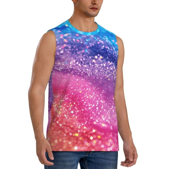 Fotbe Men's Rainbow Glitter Cute Print Men's Sleeveless Muscle Tank Tops Casual T-Shirts for Gym Workout Beach-Medium