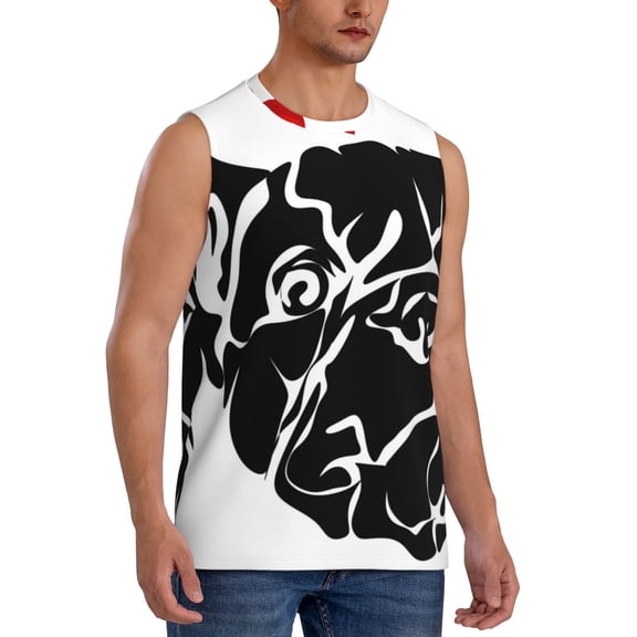 Fotbe Men's Red Heart And Puppy Of Bulldog Print Men's Sleeveless Muscle Tank Tops Casual T-Shirts for Gym Workout Beach-Medium