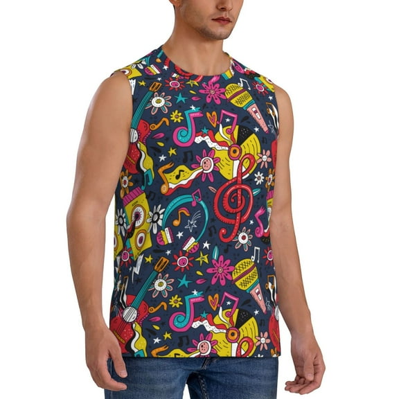 Fotbe Men's Rock Music Print Men's Sleeveless Muscle Tank Tops Casual T-Shirts for Gym Workout Beach-Small