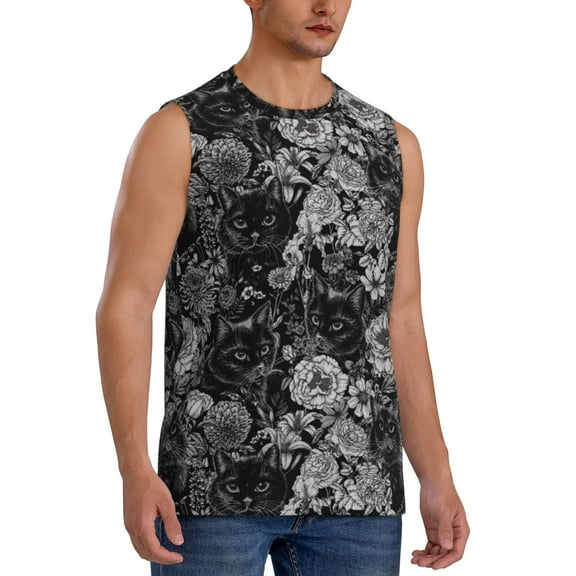 Fotbe Men's Rose Flowers Print Men's Sleeveless Muscle Tank Tops Casual T-Shirts for Gym Workout Beach-Medium
