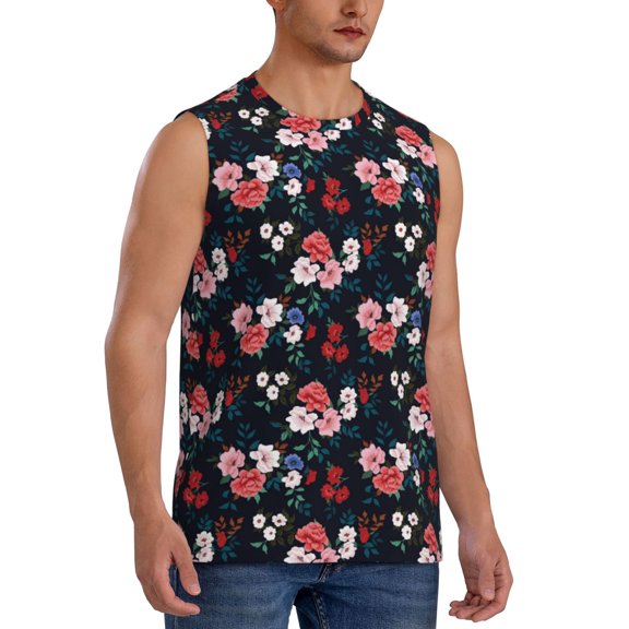Fotbe Men's Rose Flowers Print Men's Sleeveless Muscle Tank Tops Casual T-Shirts for Gym Workout Beach-Medium