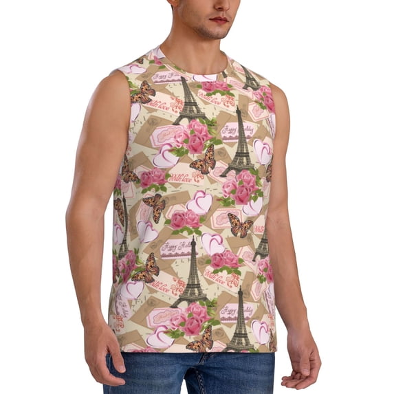 Fotbe Men's Rose Flowers Print Men's Sleeveless Muscle Tank Tops Casual T-Shirts for Gym Workout Beach-Medium