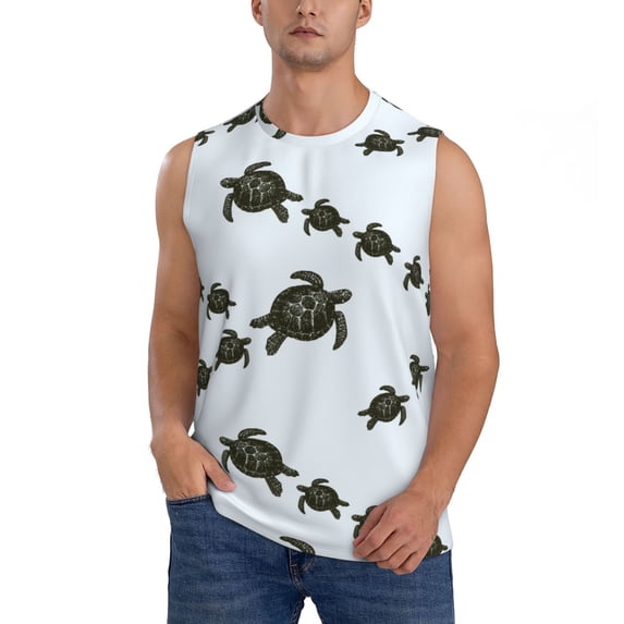 Fotbe Men's Sea Turtle Print Men's Sleeveless Muscle Tank Tops Casual T-Shirts for Gym Workout Beach-XX-Large