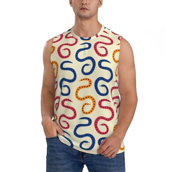 Fotbe Men's Snake Print Men's Sleeveless Muscle Tank Tops Casual T-Shirts for Gym Workout Beach-XX-Large