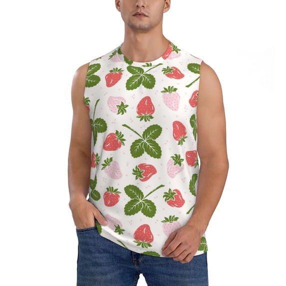 Fotbe Men's Strawberry Floral Print Men's Sleeveless Muscle Tank Tops Casual T-Shirts for Gym Workout Beach-Medium