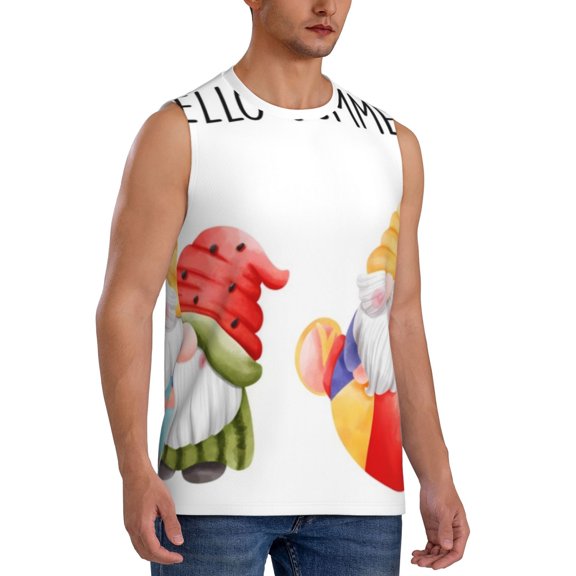 Fotbe Men's Summer Gnome Print Men's Sleeveless Muscle Tank Tops Casual T-Shirts for Gym Workout Beach-Large