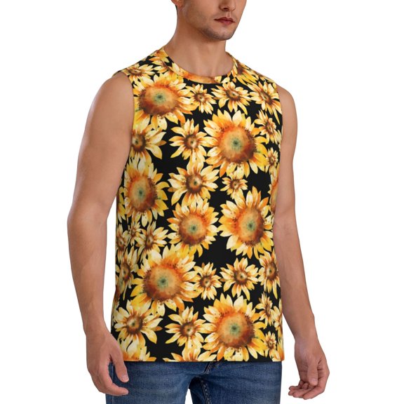 Fotbe Men's Sunflowers 1 Print Men's Sleeveless Muscle Tank Tops Casual T-Shirts for Gym Workout Beach-X-Large