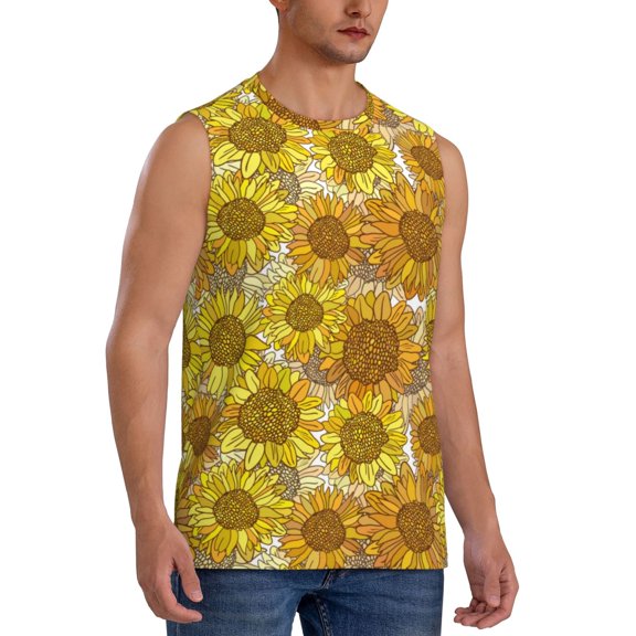 Fotbe Men's Sunflowers1 Print Men's Sleeveless Muscle Tank Tops Casual T-Shirts for Gym Workout Beach-X-Large