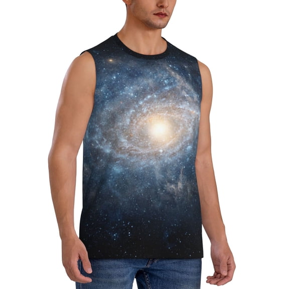 Fotbe Men's The Galaxy Print Men's Sleeveless Muscle Tank Tops Casual T-Shirts for Gym Workout Beach-Small