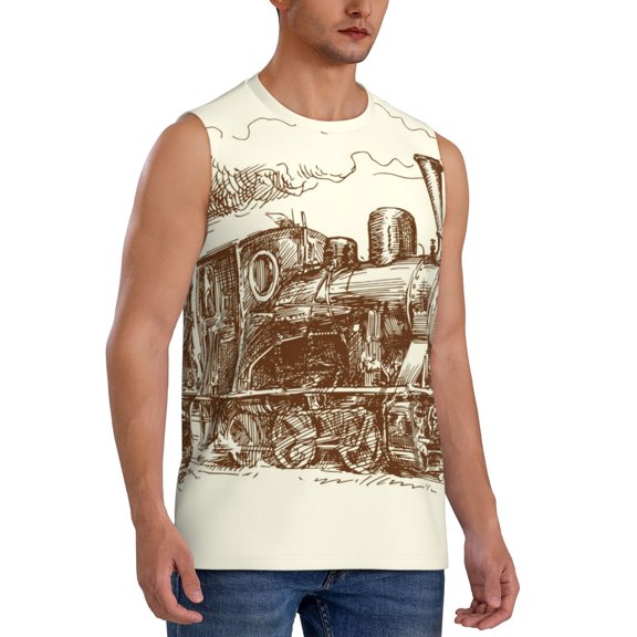 Fotbe Men's Train Print Men's Sleeveless Muscle Tank Tops Casual T-Shirts for Gym Workout Beach-Large