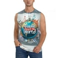 thumbnail image 1 of Fotbe Men's Travel Around The World Print Men's Sleeveless Muscle Tank Tops Casual T-Shirts for Gym Workout Beach-X-Large, 1 of 8