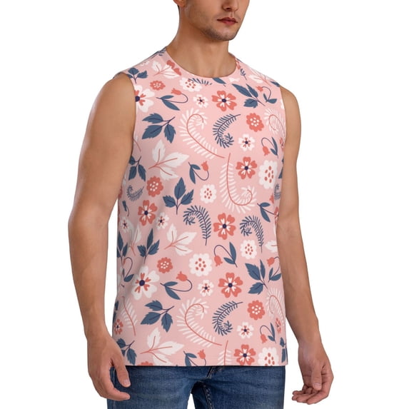 Fotbe Men's Tropical Plants Print Men's Sleeveless Muscle Tank Tops Casual T-Shirts for Gym Workout Beach-3X-Large