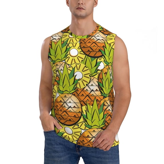 Fotbe Men's Tropical Summer Fruit Print Men's Sleeveless Muscle Tank Tops Casual T-Shirts for Gym Workout Beach-X-Large