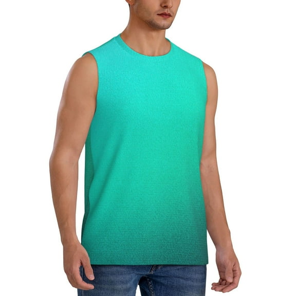 Fotbe Men's Turquoise Light Blue Print Men's Sleeveless Muscle Tank Tops Casual T-Shirts for Gym Workout Beach-3X-Large