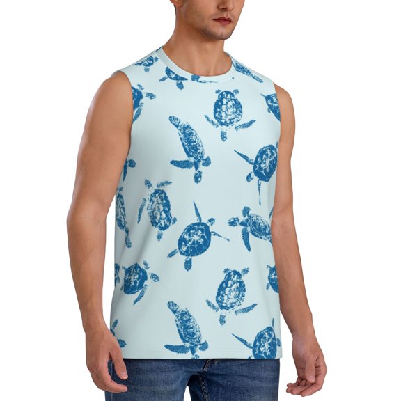 Fotbe Men's Turtle Print Men's Sleeveless Muscle Tank Tops Casual T-Shirts for Gym Workout Beach-Medium