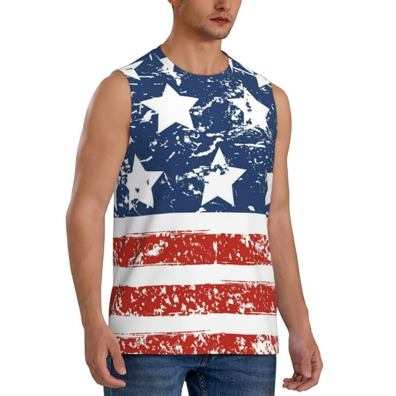 Fotbe Men's USA Colors Stripes1 Print Men's Sleeveless Muscle Tank Tops Casual T-Shirts for Gym Workout Beach-3X-Large