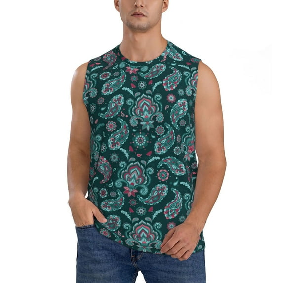 Fotbe Men's Vintage Floral Print Men's Sleeveless Muscle Tank Tops Casual T-Shirts for Gym Workout Beach-3X-Large
