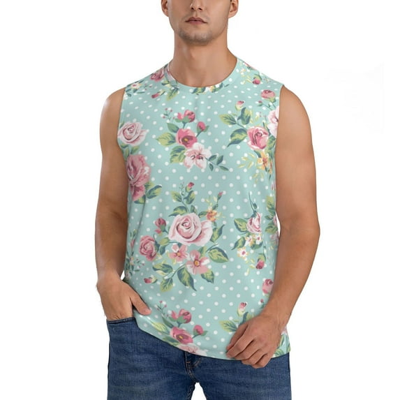 Fotbe Men's Vintage Floral Print Men's Sleeveless Muscle Tank Tops Casual T-Shirts for Gym Workout Beach-Medium