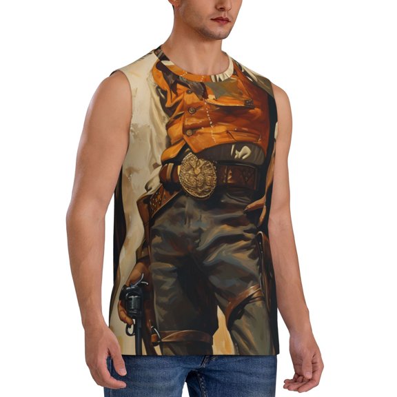 Fotbe Men's Vintage Style Elk Print Men's Sleeveless Muscle Tank Tops Casual T-Shirts for Gym Workout Beach-Medium